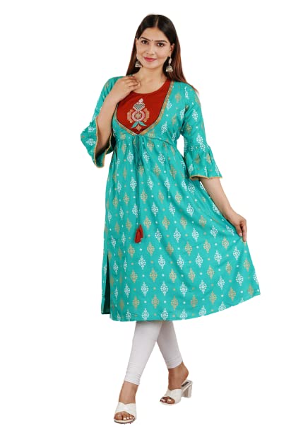 Capua  Women Rayon Floral Printed Embroidered Flared Kurta (MB-067)