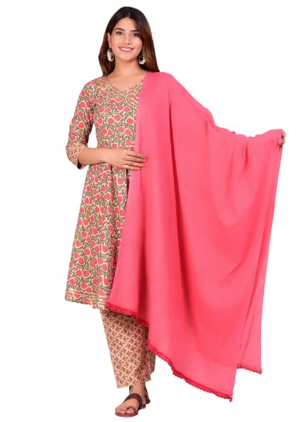Capua  Women's Floral Printed Cotton Kurta pant And Dupatta