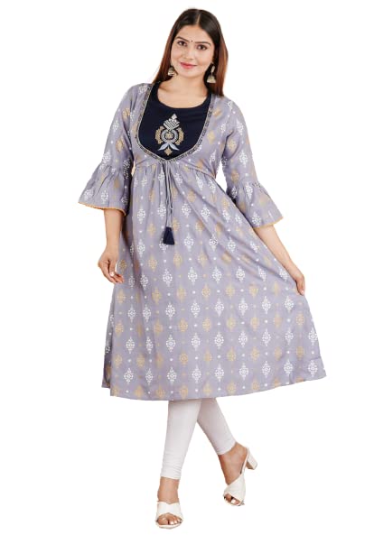 Capua  Women Rayon Floral Printed Embroidered Flared Kurta (MB-066)