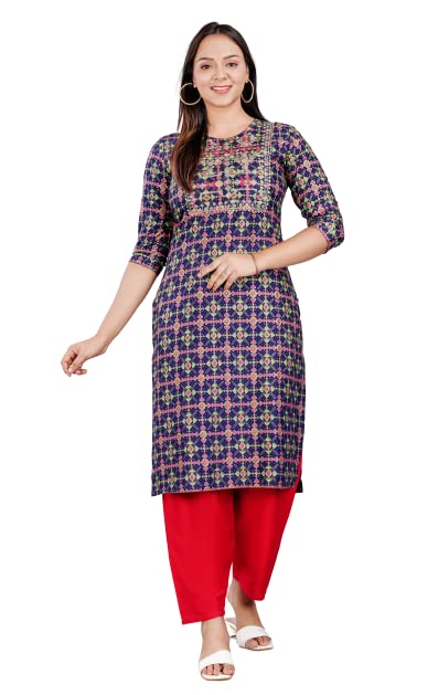 Capua  Women's Rayon Printed Embroidery Straight Kurta with Pant