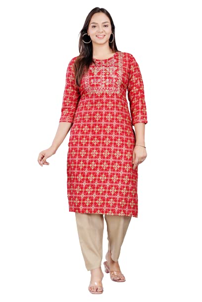 Capua  Women's Rayon Printed Embroidery Straight Kurta with Pant