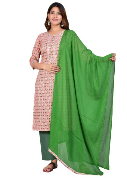 Capua  Women's Floral Printed Cotton Kurta Pant And Dupatta Set
