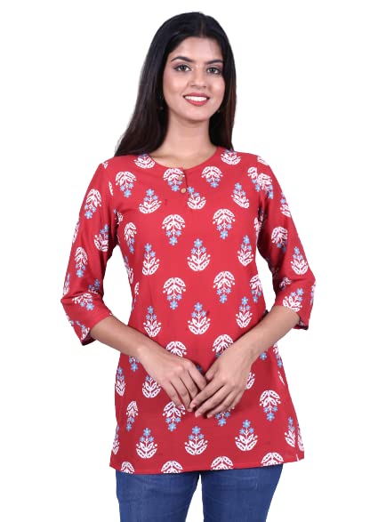 Capua Women's Casual Printed Cotton 100% Red Top
