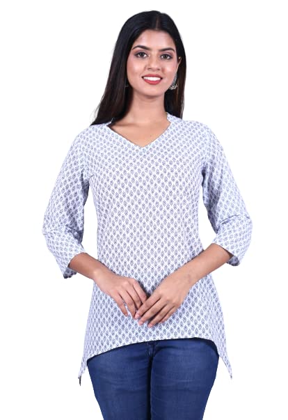 Capua Women's Casual Printed 100% Cotton Off White Top