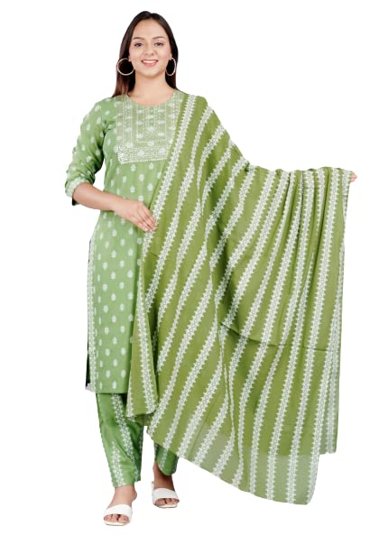 Capua  Women's Rayon Printed Embroidery Straight Kurta Pant with Dupatta