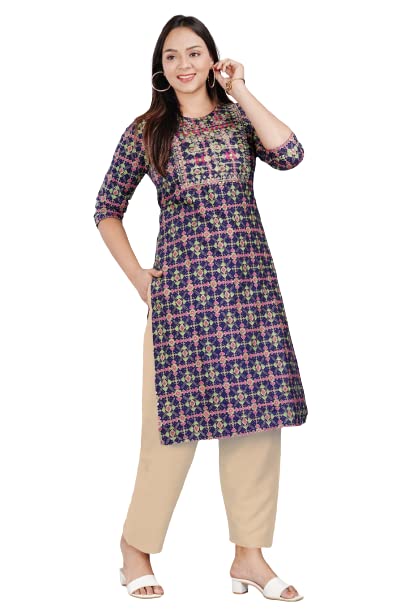 Capua  Women's Rayon Printed Embroidery Straight Kurta with Pant