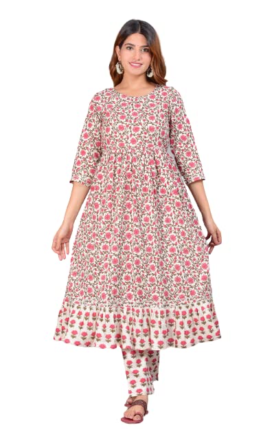 Capua  Women's Floral Printed Multi Cotton Kurta Pant Set