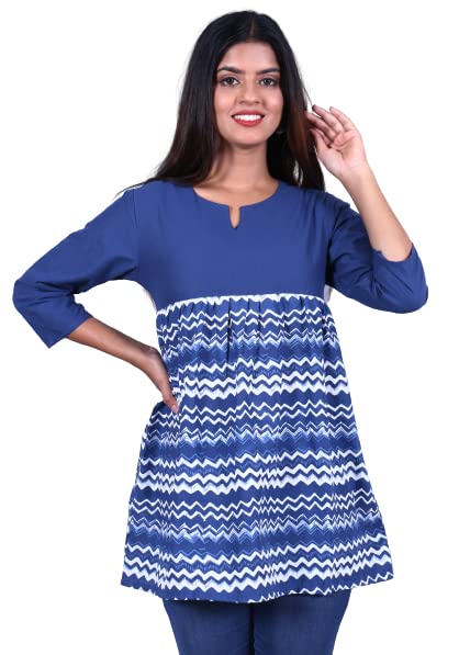 Capua Women's Casual Printed 100% Cotton Blue Top