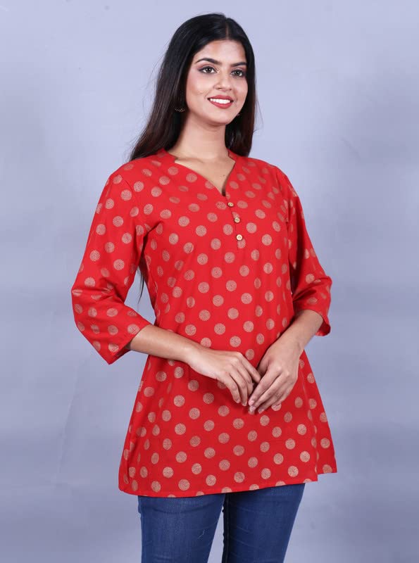 Capua Women's Casual Printed Cotton 100% Red Top
