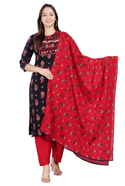 Capua  Women's Rayon Printed Embroidery Straight Kurta Pant with Dupatta