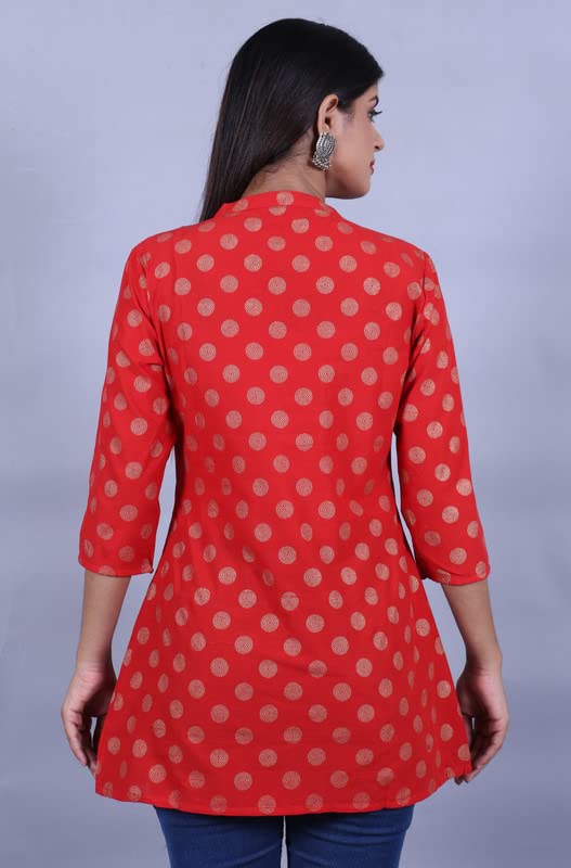 Capua Women's Casual Printed Cotton 100% Red Top