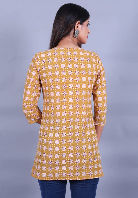 Women's Casual Printed 100% Cotton Mustard Top