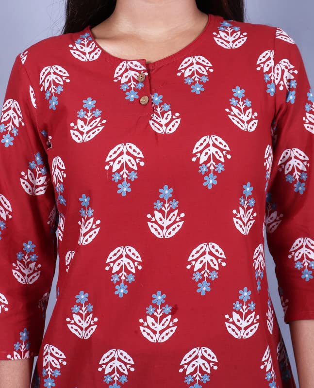 Capua Women's Casual Printed Cotton 100% Red Top