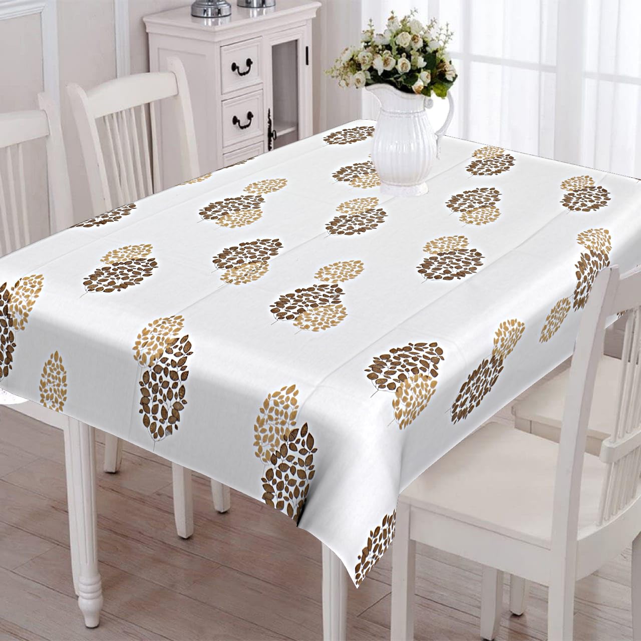 CAPUA Pure Cotton Printed Table Cover (White Gold)