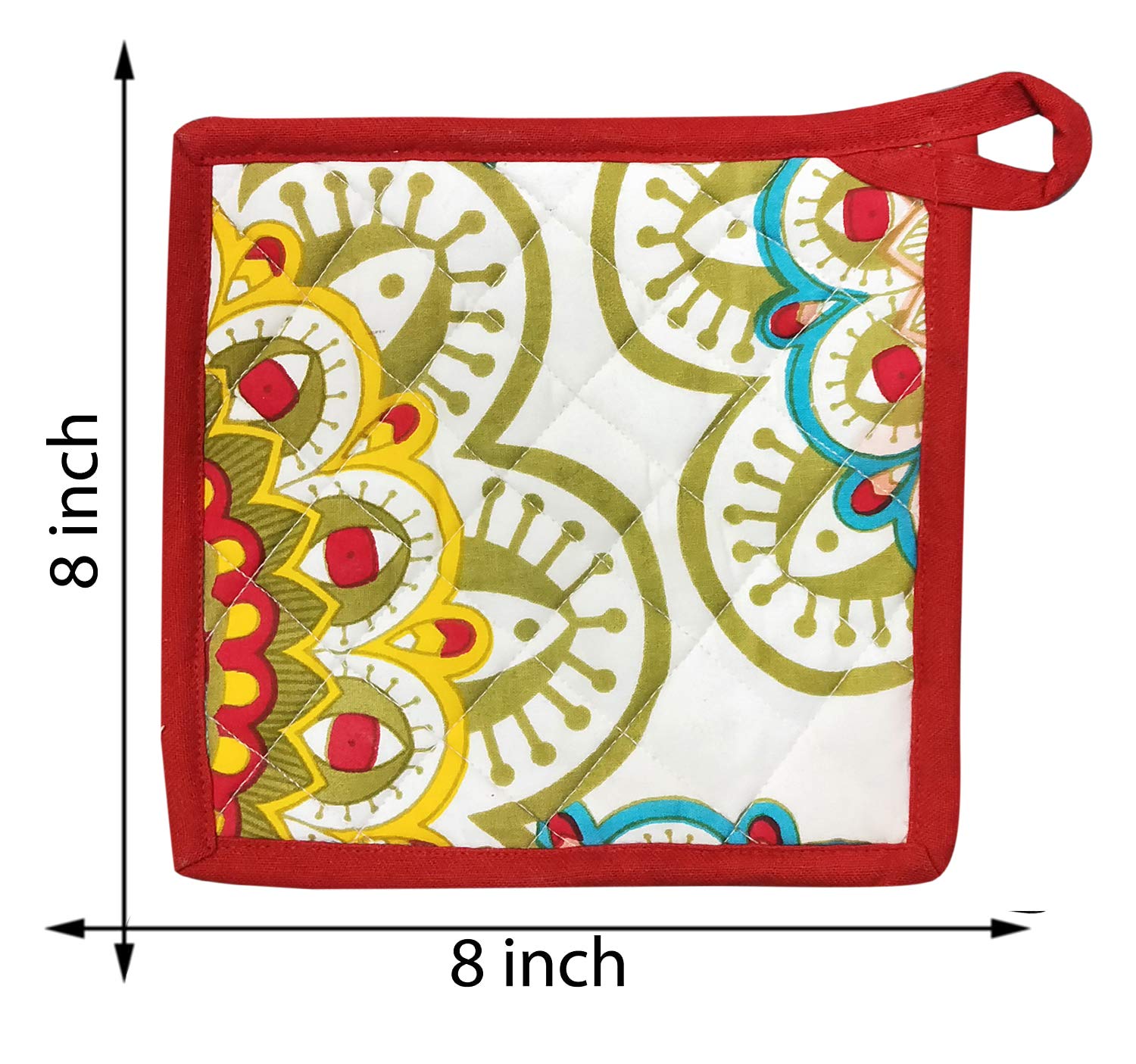 100% Cotton Padded Oven Gloves &Pot Holder (Multicolor)
