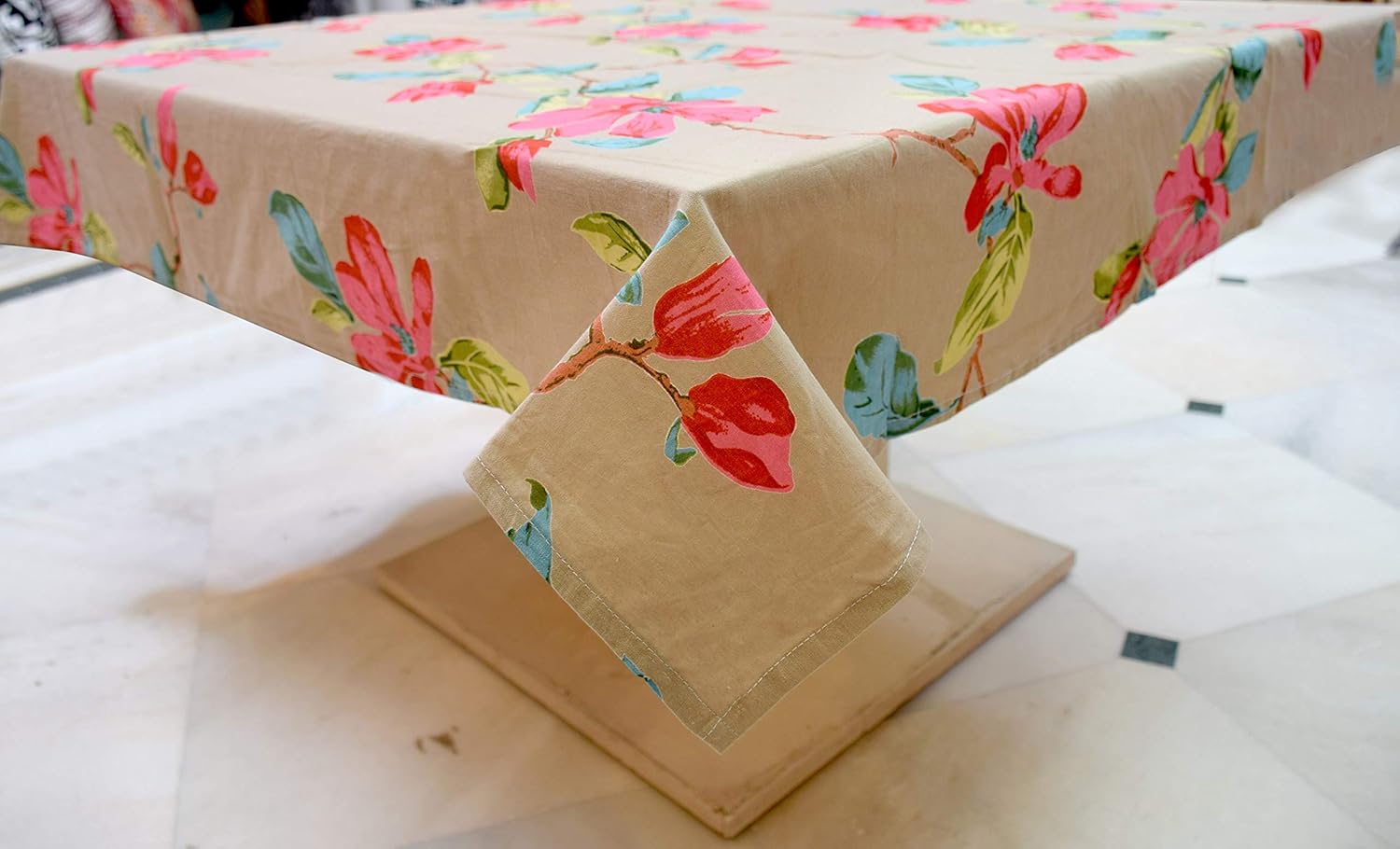 Capua Cotton Floral Print Tea/Coffee/Study Table Cover-Tablecloth (Brown)
