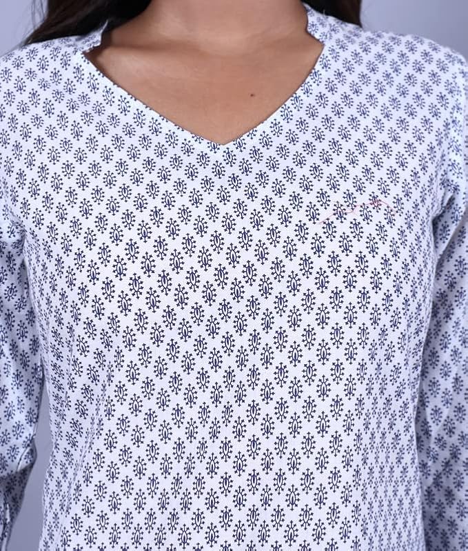 Capua Women's Casual Printed 100% Cotton Off White Top