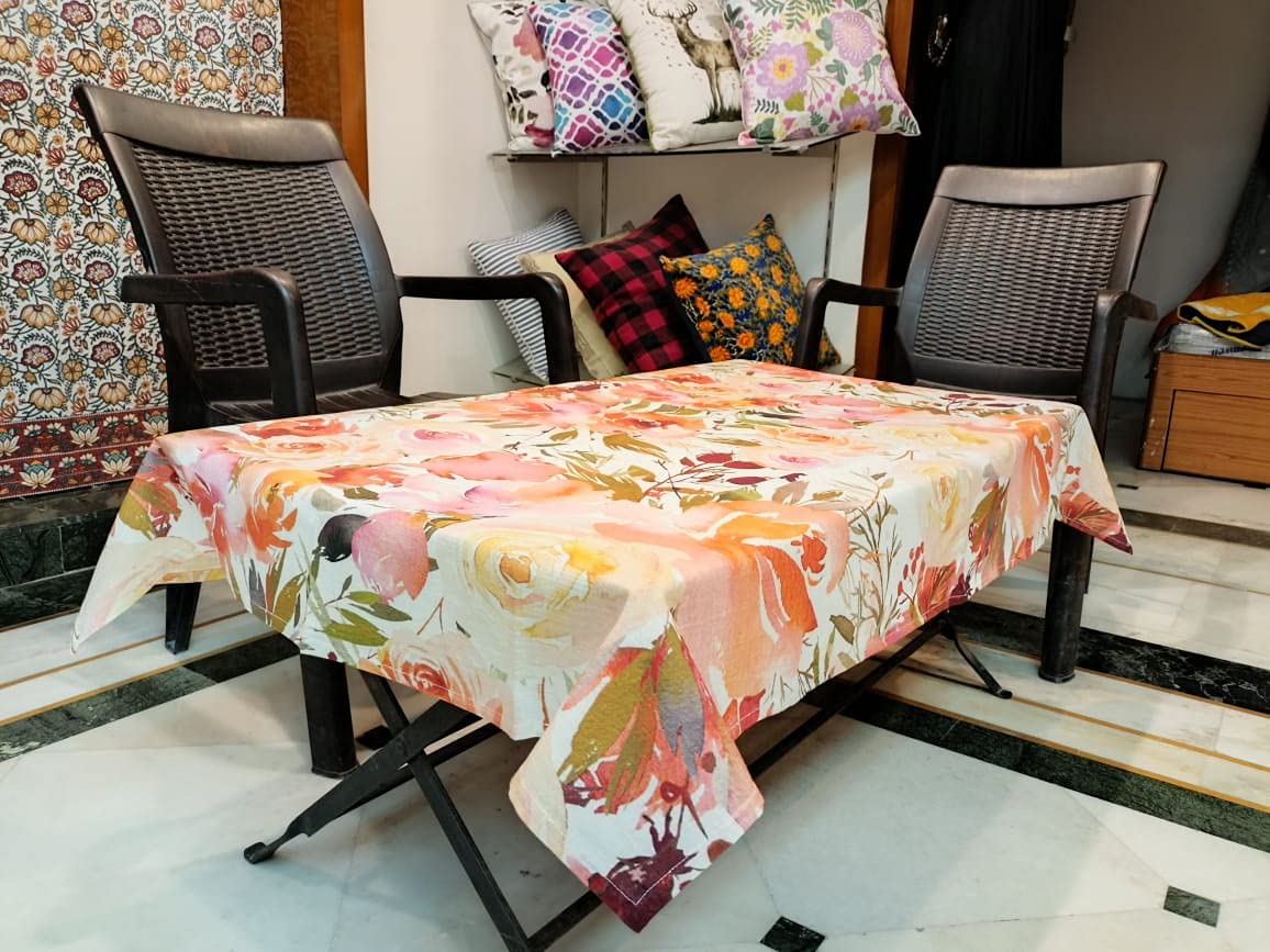 Capua Cotton Floral Digital Print Rectangular Table Cover (Multicolour, Pack of 1)