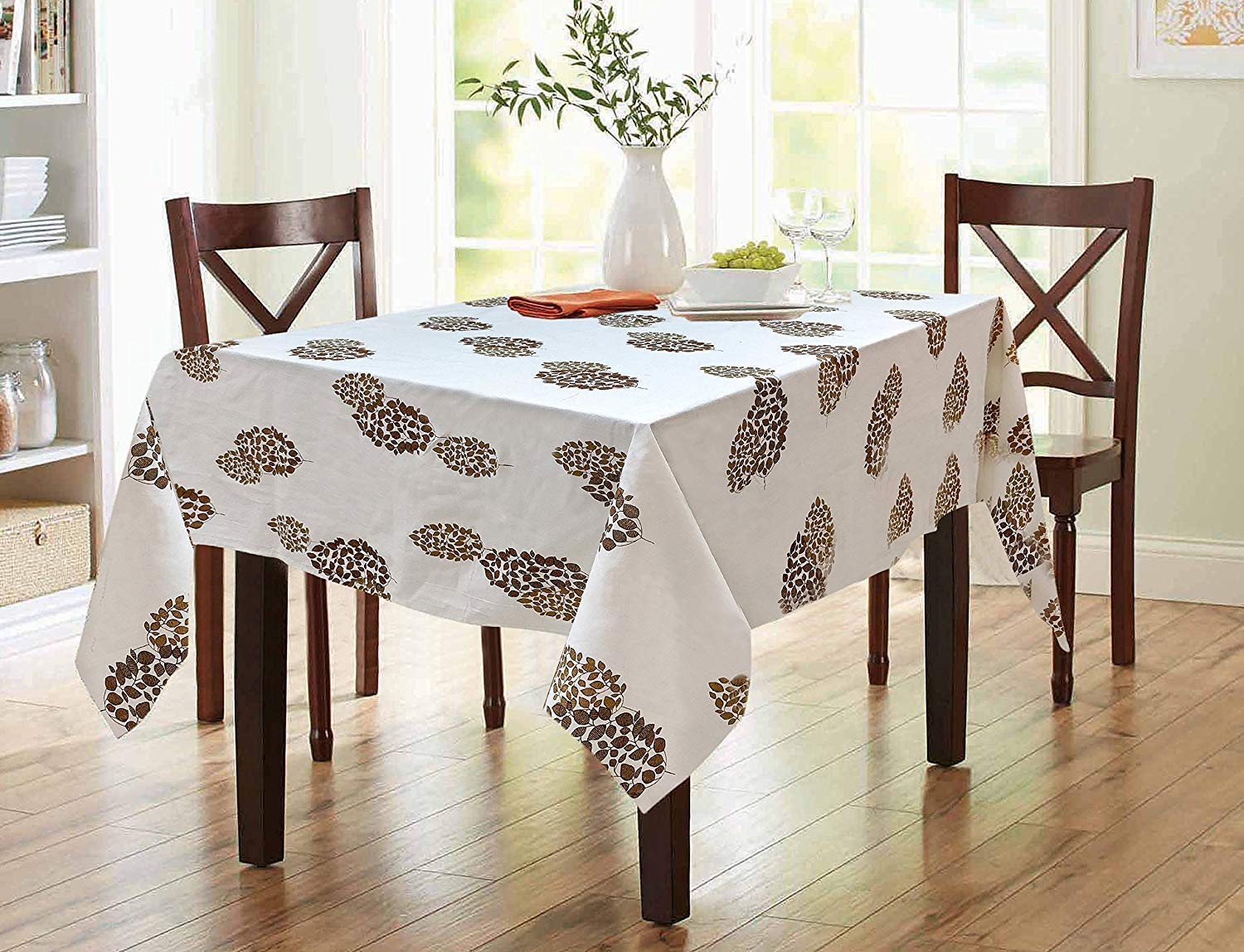 Cotton Square Dining Tablecloth 4 Seater Table Covers for Dining Table Covers 48 x 48 Inch, Gold Maroon,Pack of 1