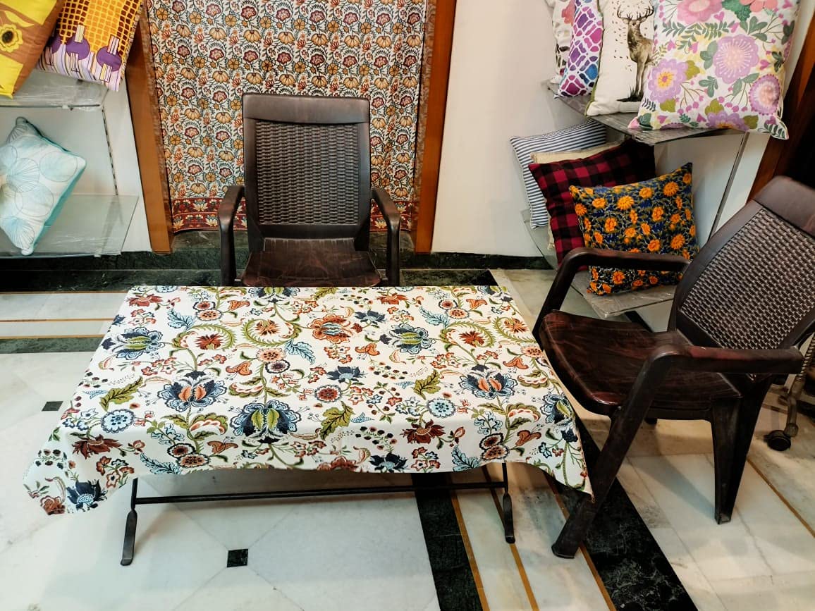 Cotton Floral Print Tea/Coffee Table Cover Digital Dining Table Cover Multi Color