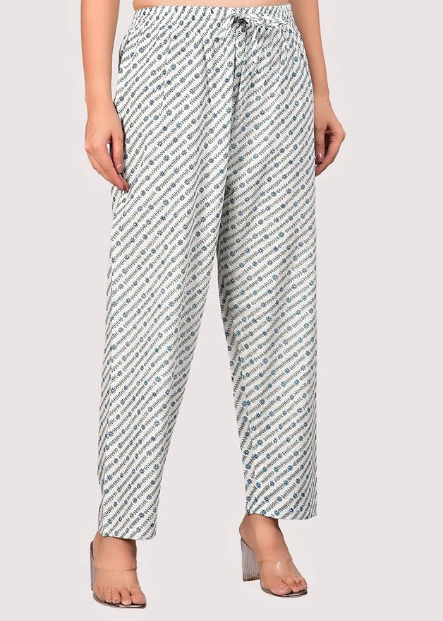 Capua  Women's Floral Printed Sky Blue Cotton Kurta Pant