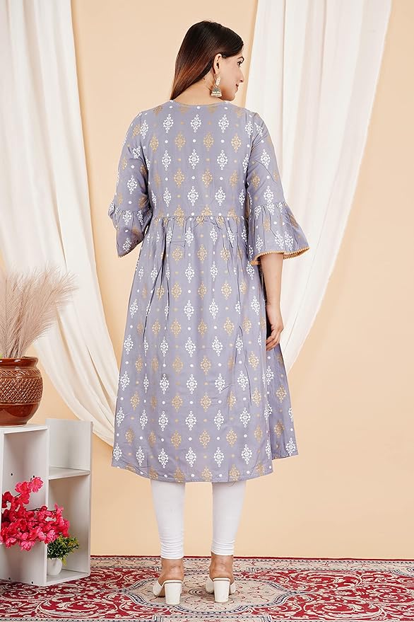 Capua  Women Rayon Floral Printed Embroidered Flared Kurta (MB-066)