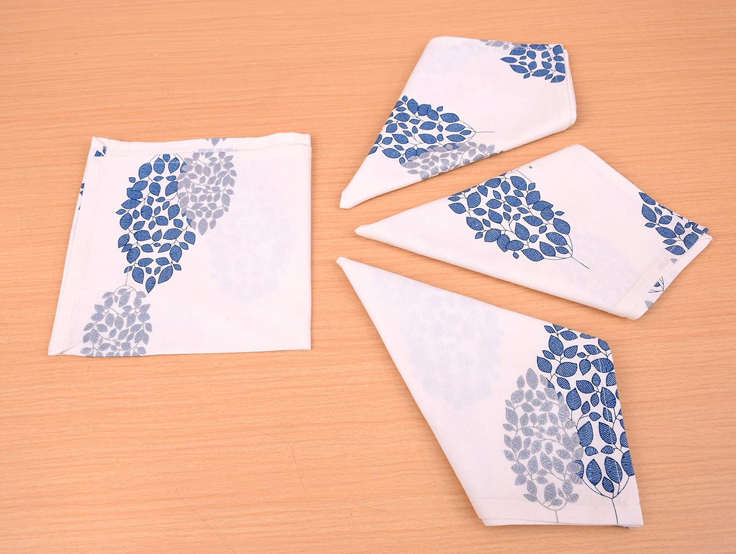 Capua Cotton Printed Standard Size Dining Table Napkin Set of 4 (Blue and Silver, 18 x 18-inch)-83