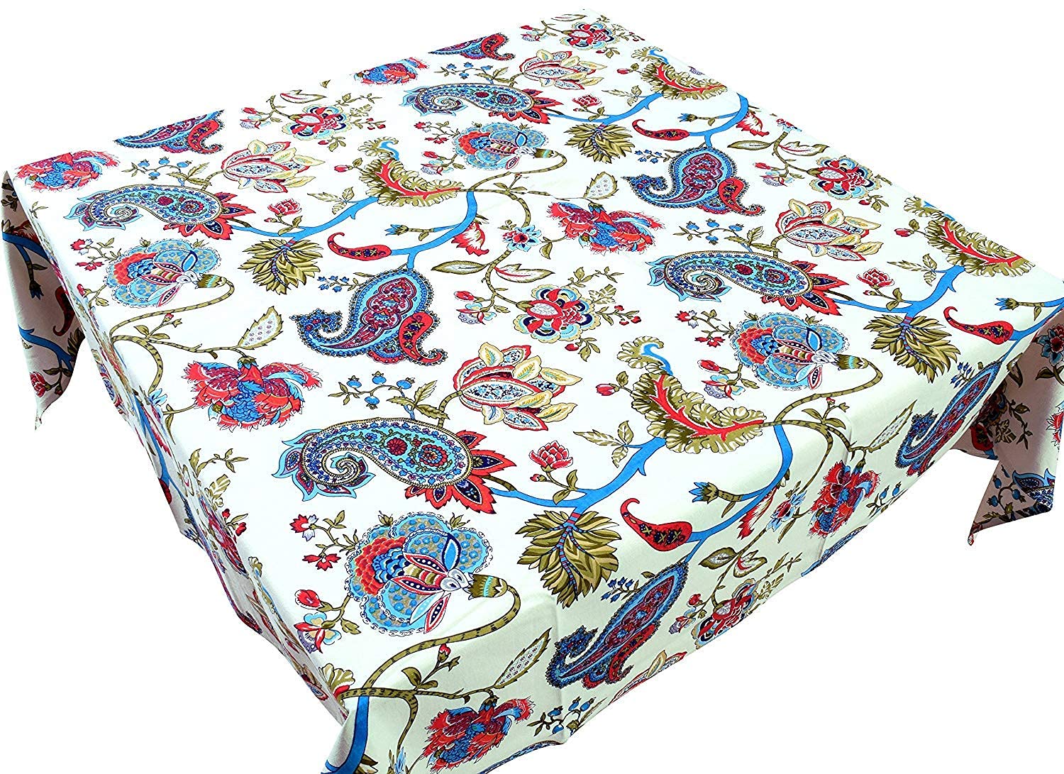 Cotton Blue-Multi Color Floral Print Design 6 Seater Table Cover Tablecloth