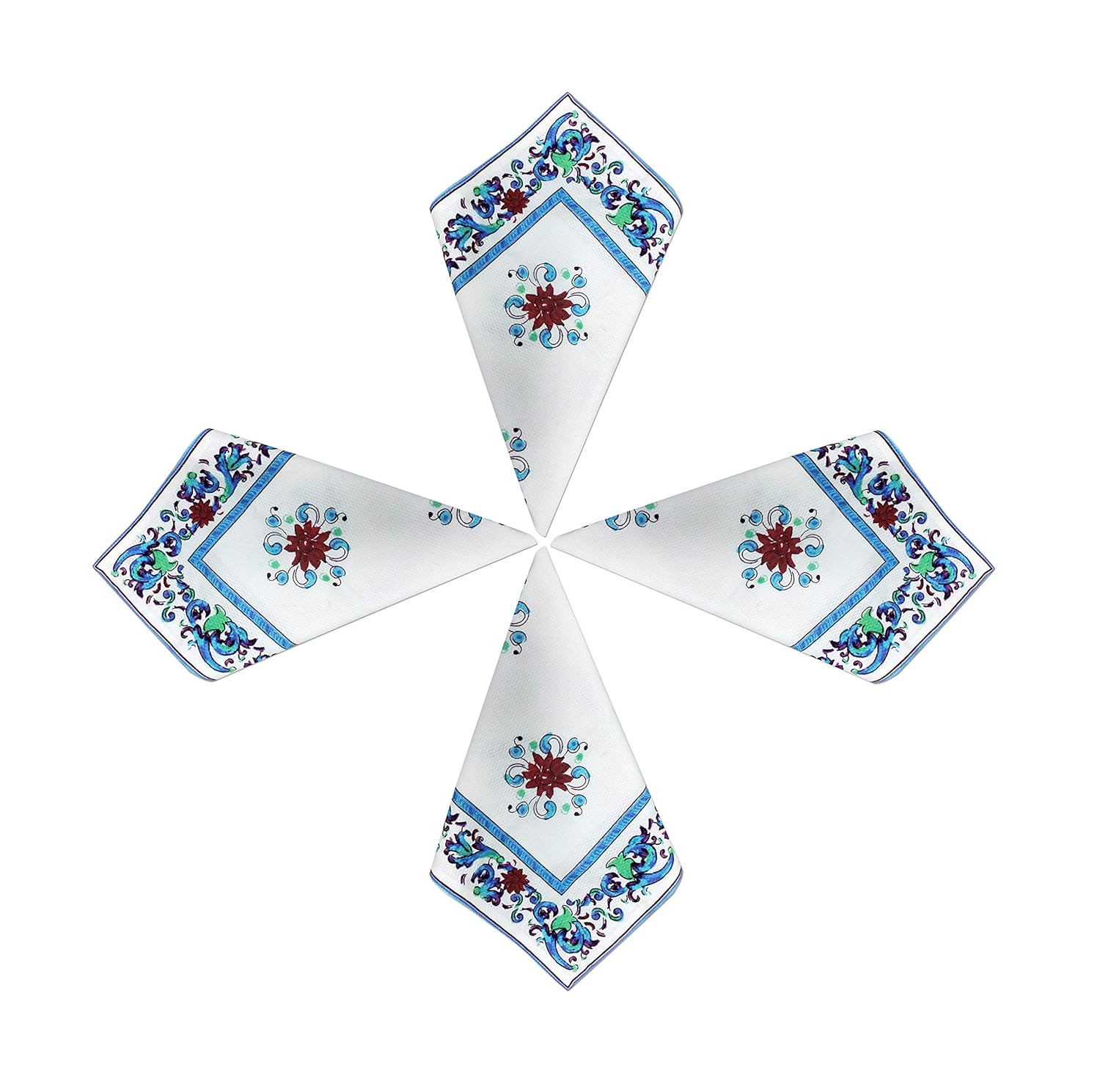 Capua 100% Cotton Dinner Table Napkins 20 X 20 INCH- Multi Color (Blue/Multi, 4)