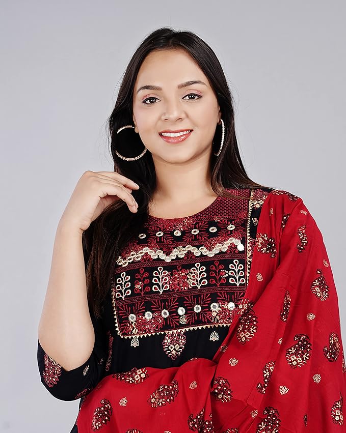 Capua  Women's Casual Printed Rayon Kurta pant and Dupatta set