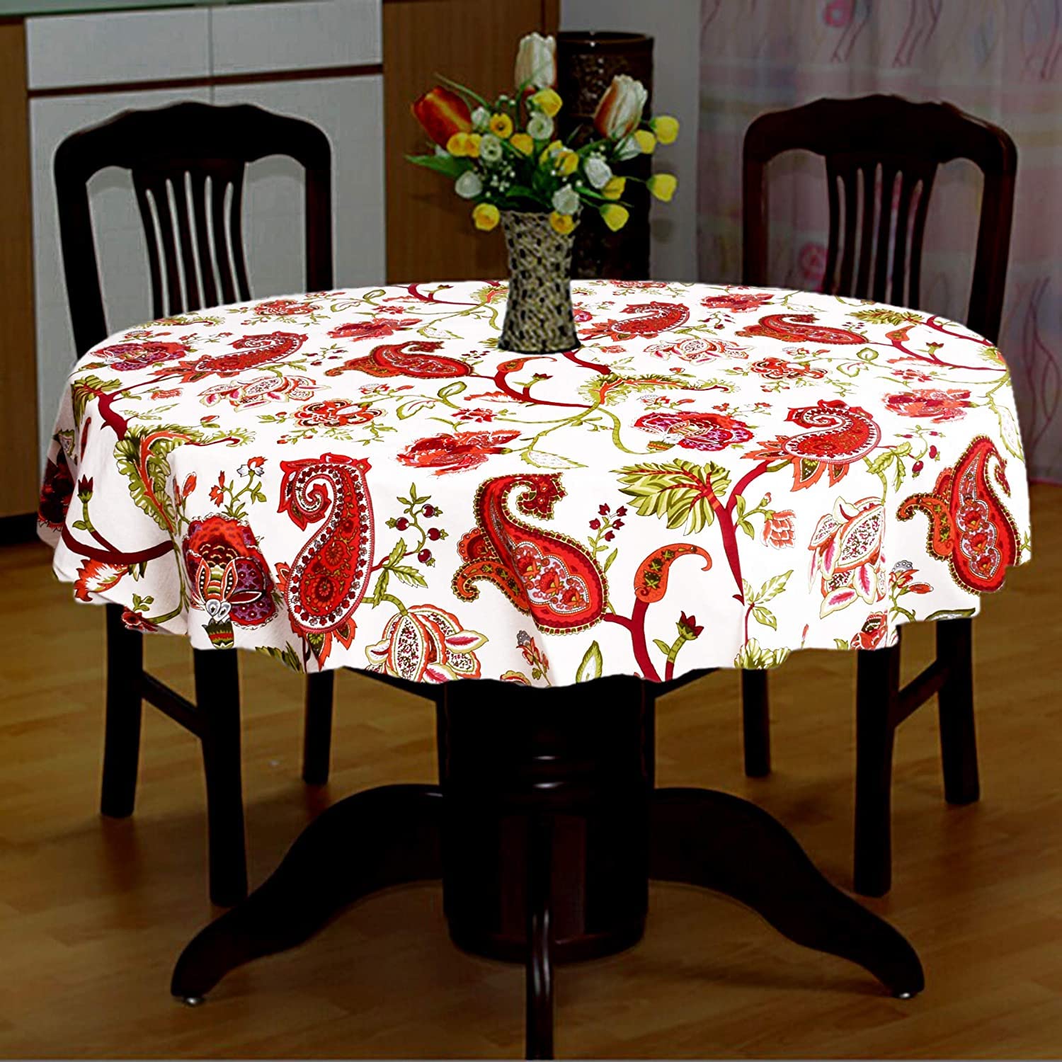 Cotton Floral Printed Dining Table Cover (65 Inch Round)