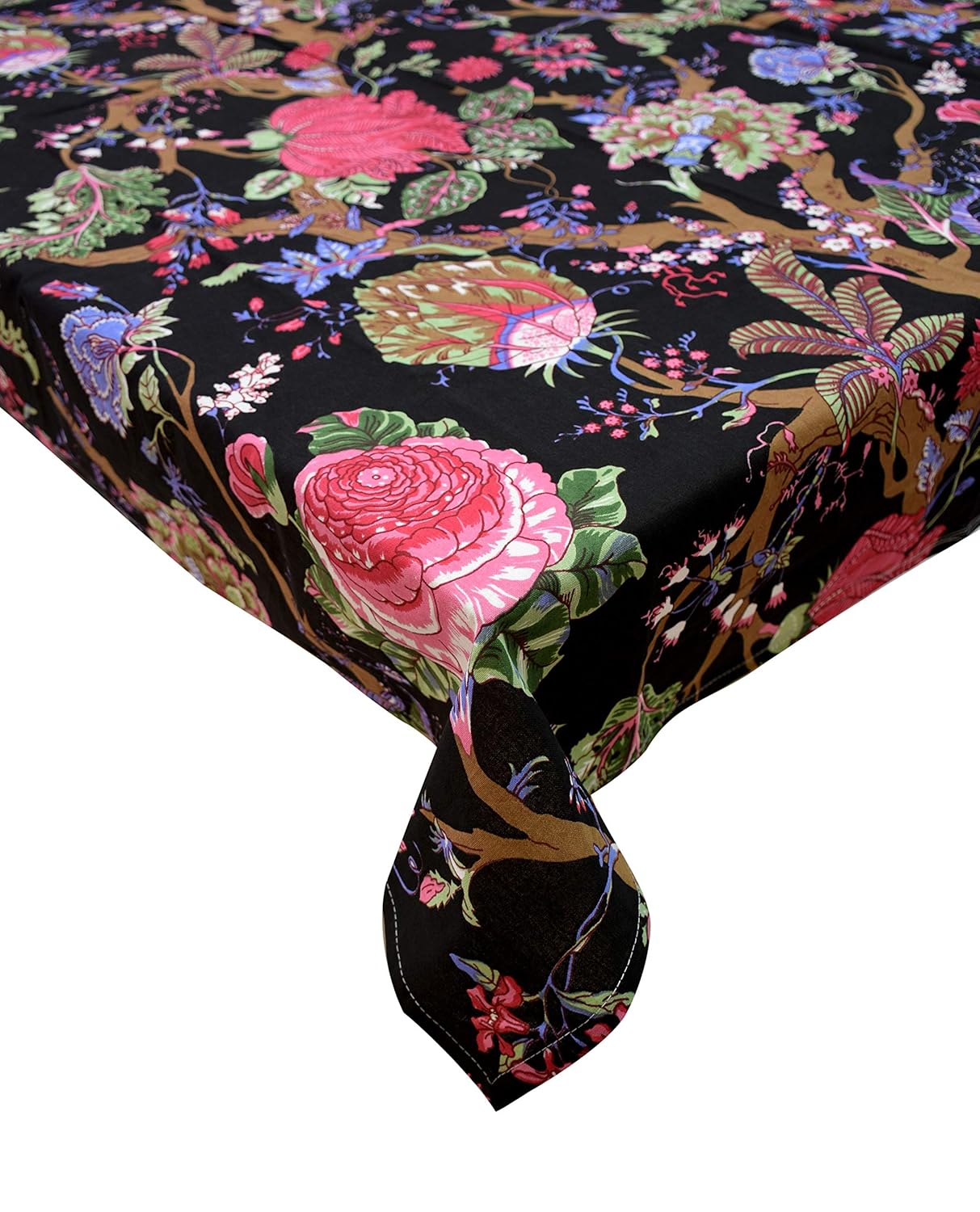 Capua Cotton Floral Print Tea/Coffee/Study Table Cover-Tablecloth (Black)