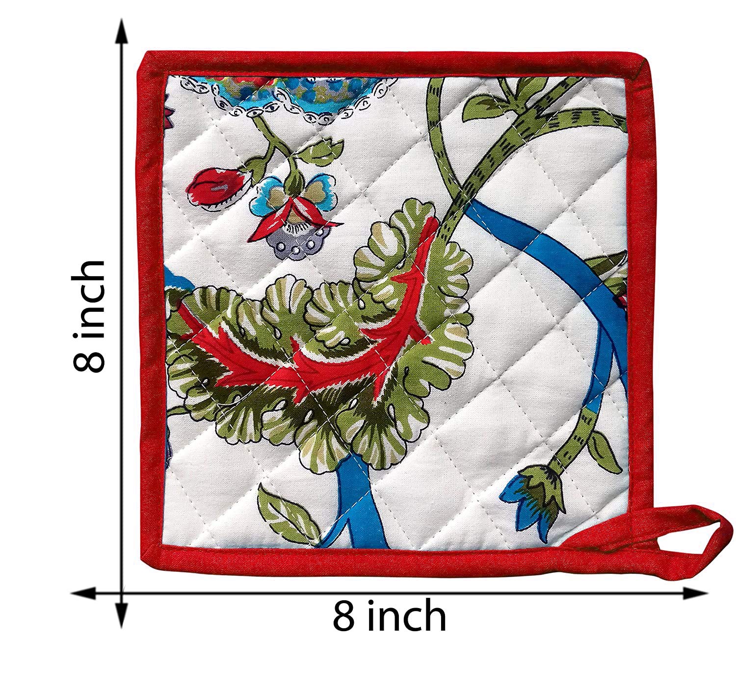 100% Cotton Set of 4 Pot Holders 8 Inch by 8 Inch Multi Floral