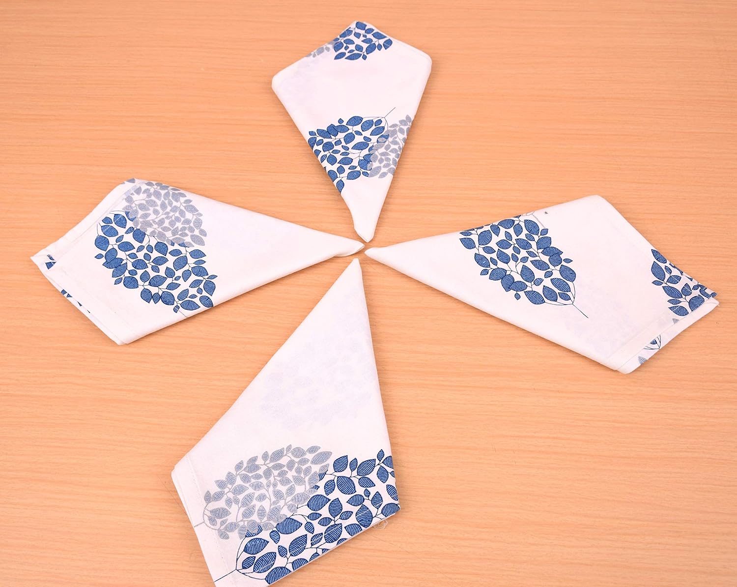 Capua Cotton Printed Standard Size Dining Table Napkin Set of 4 (Blue and Silver, 18 x 18-inch)-83