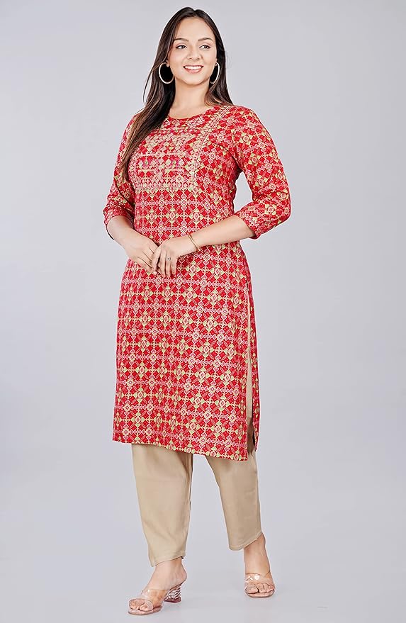 Capua  Women's Rayon Printed Embroidery Straight Kurta with Pant