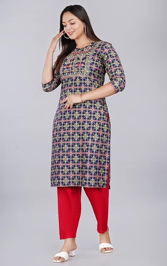 Capua  Women's Rayon Printed Embroidery Straight Kurta with Pant