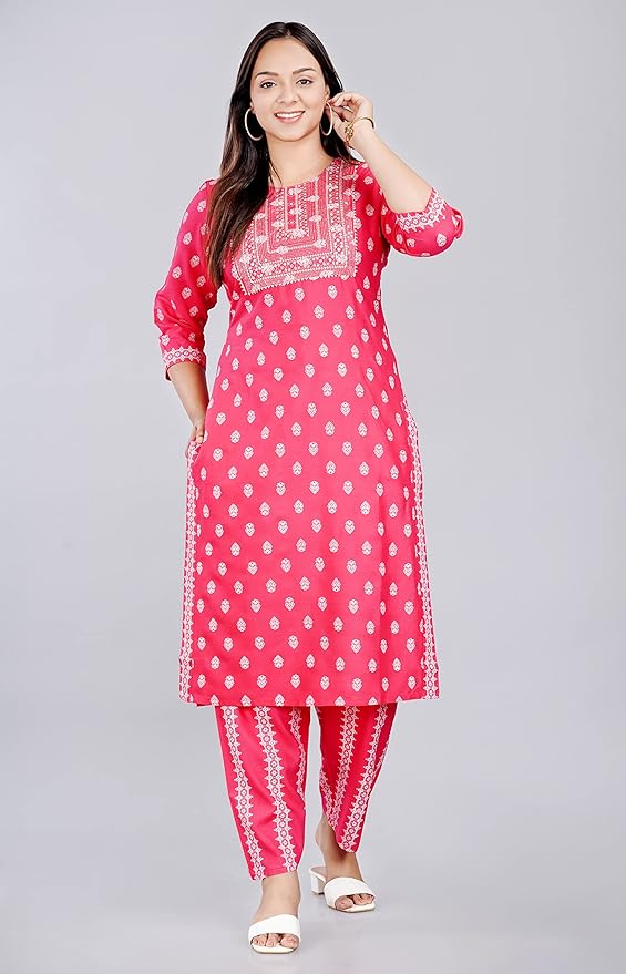 Capua Women's Rayon Printed Embroidery Straight Kurta Pant with Dupatta
