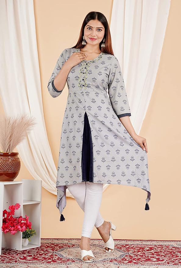 Capua  Women Rayon Floral Printed Embroidered Flared Kurta (MB-069)