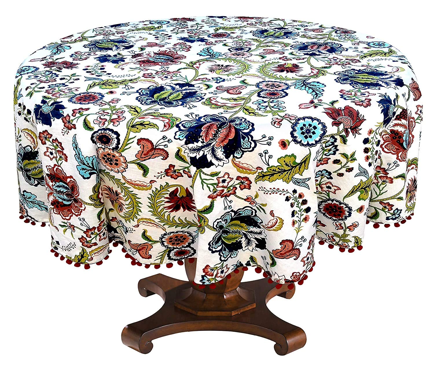 Capua Cotton Multi Flower Round Dining Table Cover Tablecloth, 65-inch , Multicolour