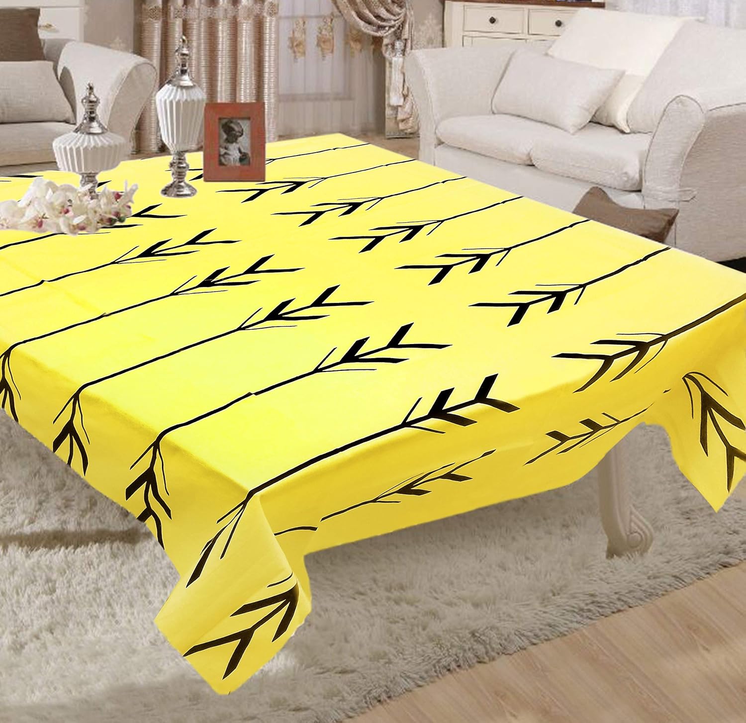 Capua 4 Seater Cotton Arrow Printed Square Dining Table Cloth Cover (Yellow, 56 X 56 Inch)