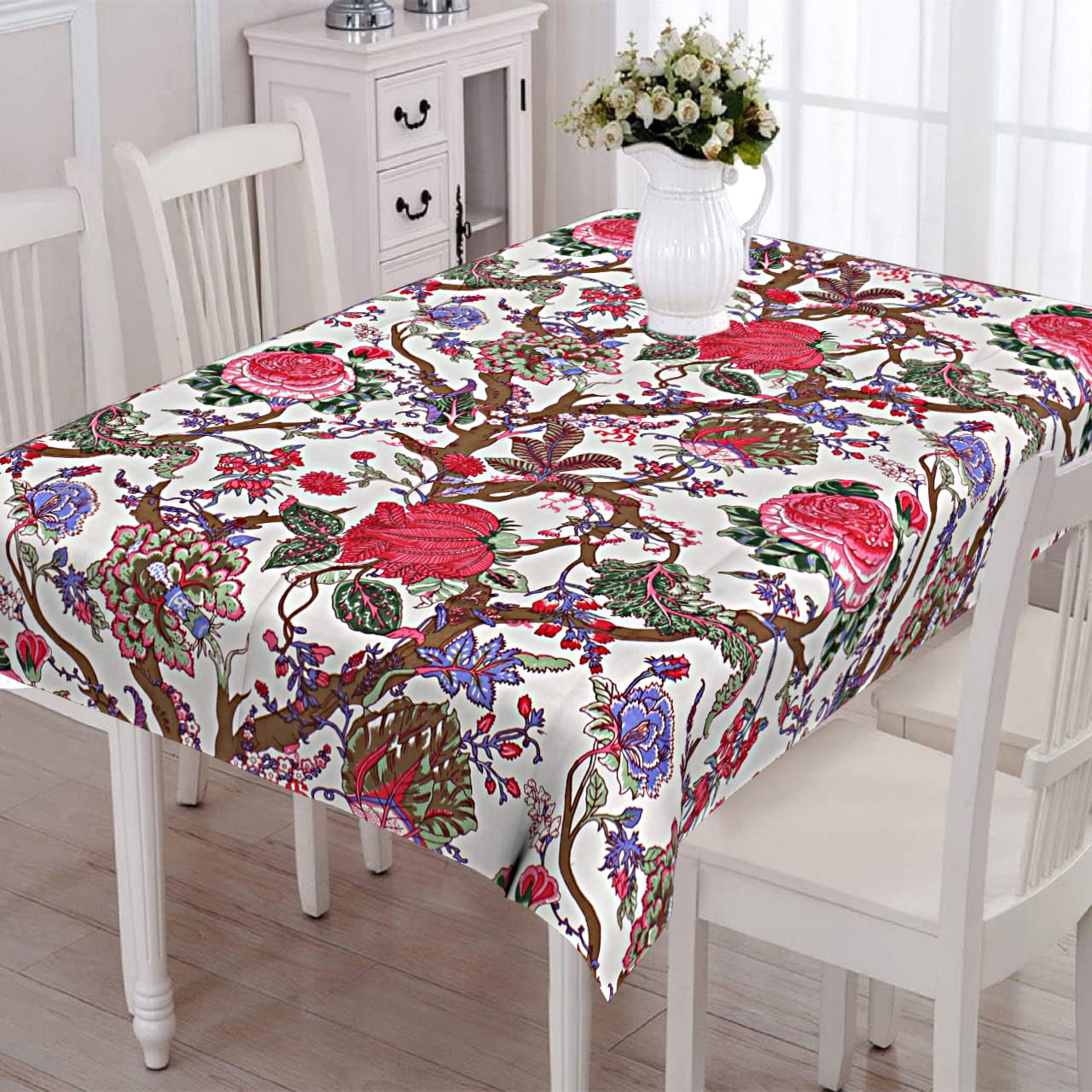 CAPUA Pure Cotton Printed Table Cover (White Multi)