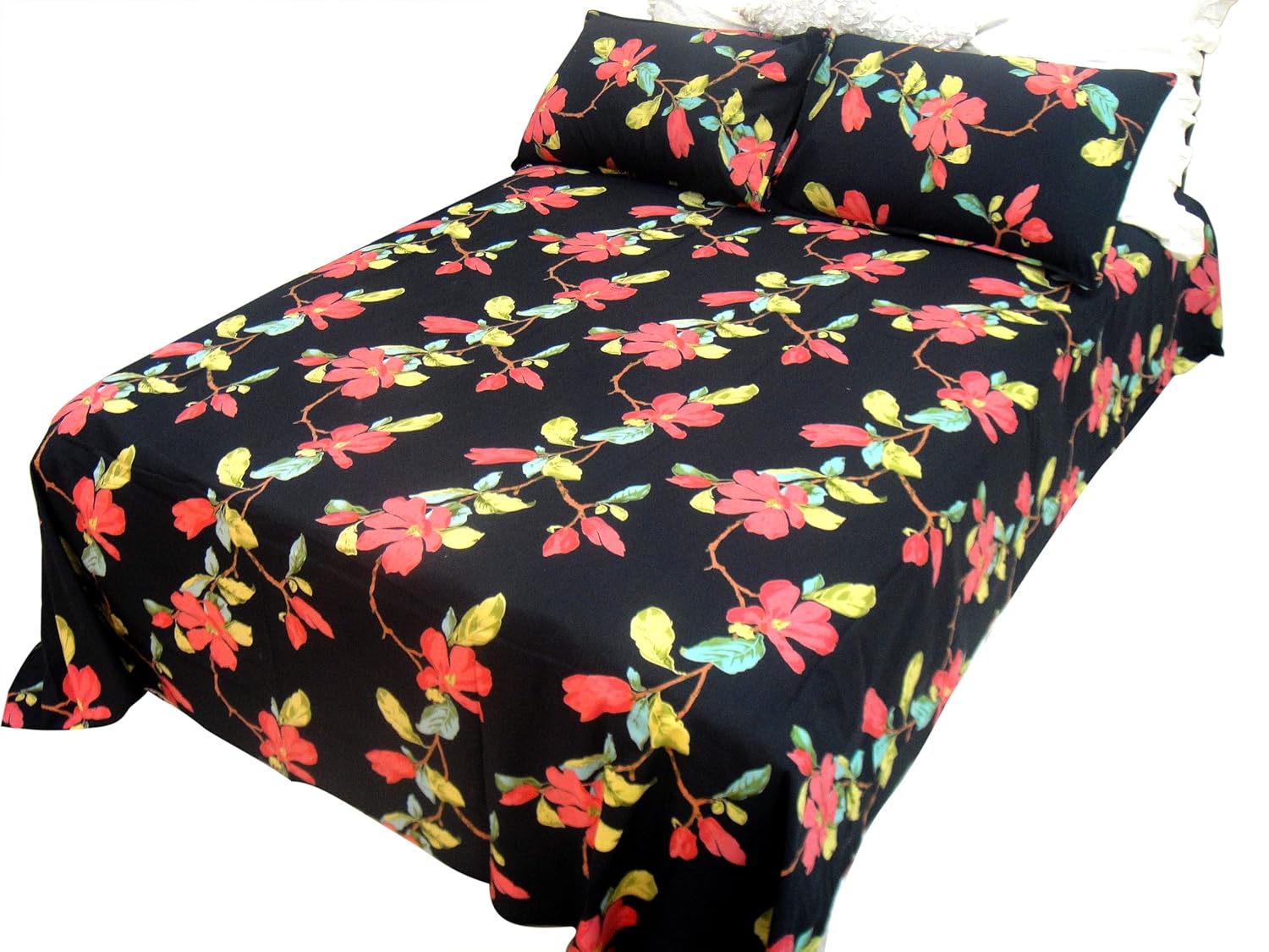 Capua 100% Cotton King Size Double Bedsheet with 2 Pillow Cover for Double Bed (Black Multi)