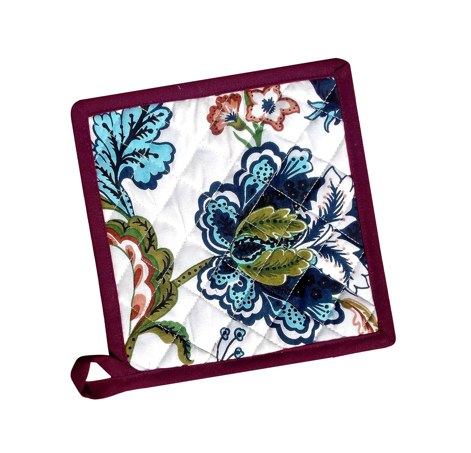 Kitchen Pot Holder 100% Cotton Padded Blue 20X20 CM