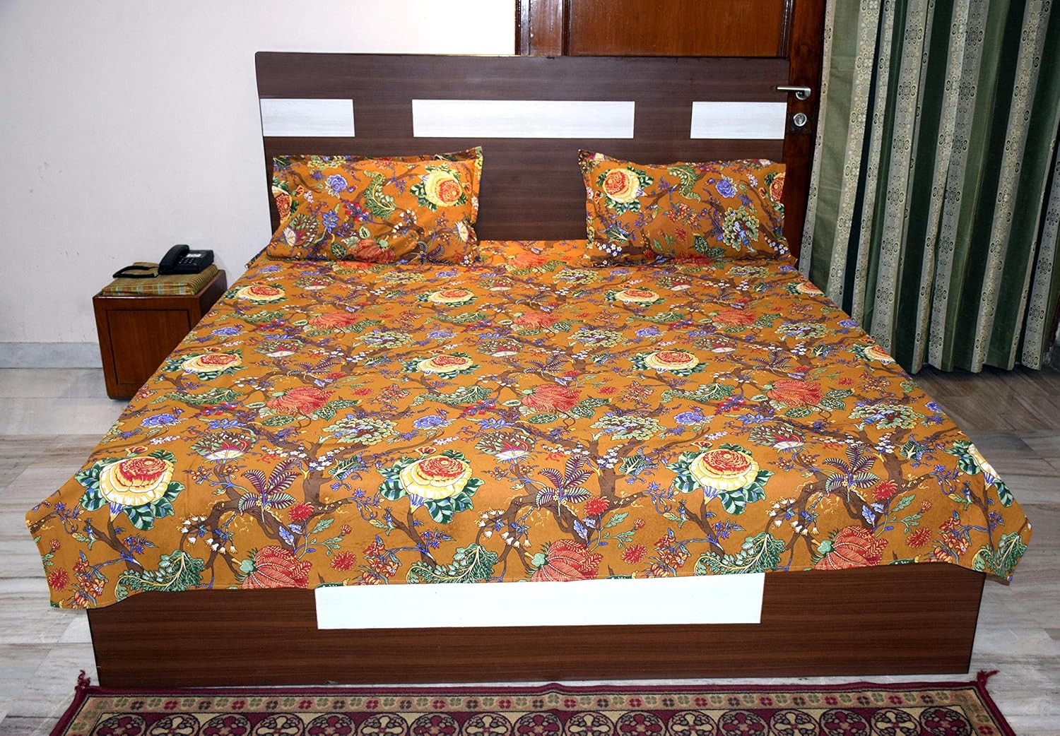 Capua 100% Cotton Double Bedsheet with 2 Pillow Covers - Multi (Brown)