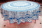 6 Seater Table Cover 100% Cotton Round Tablecloth with POM-POM Lace Border for Dinning Table (Sky Blue with Multi POM-POM)