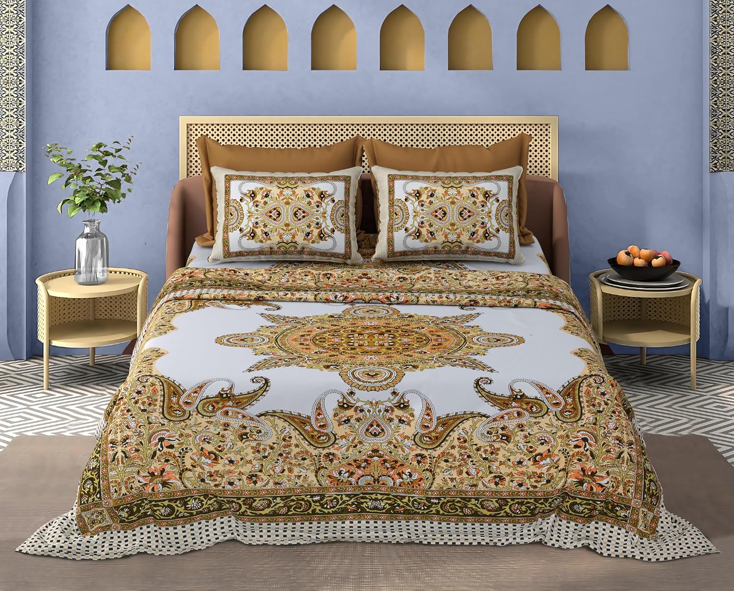 Imperial Sunburst Medallion 100% Cotton Double Bed Sheet Set - 110 TC-With 2 Pillow 18X28 Inch