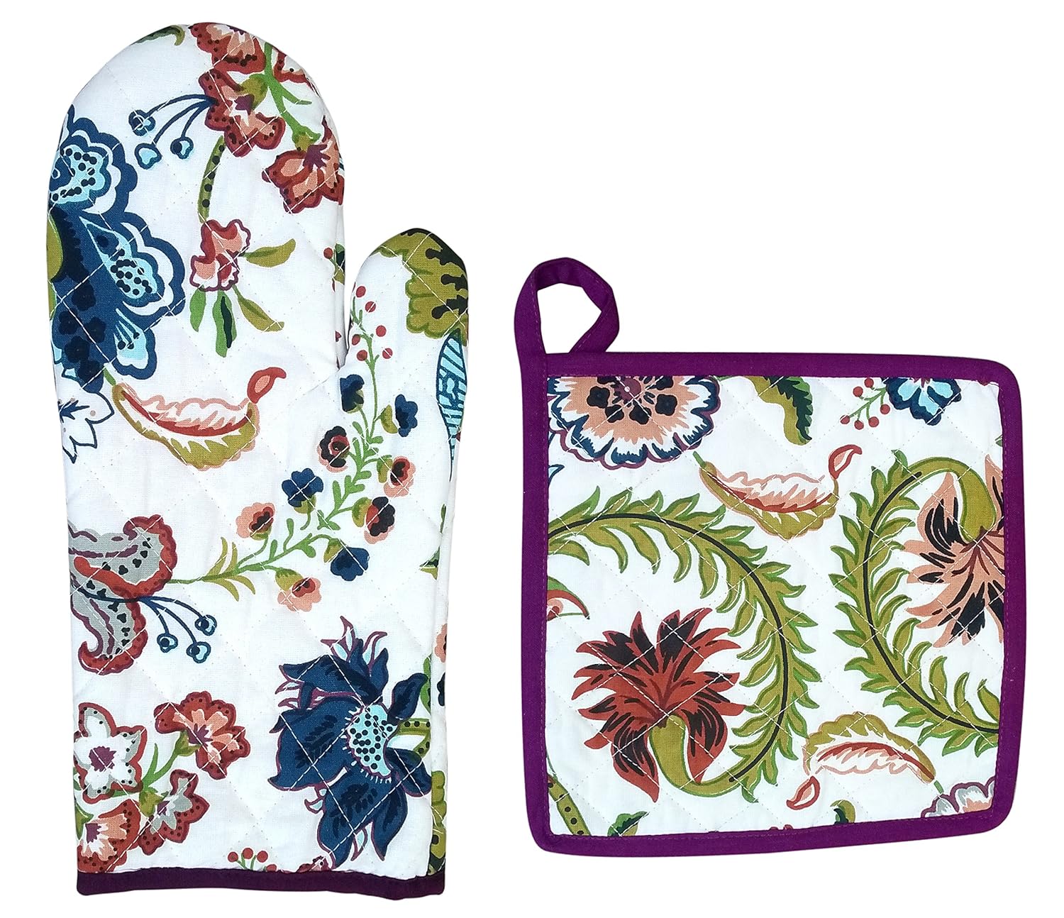 Cotton Heat Proof Microwave Oven Mitt + Pot Holder Set