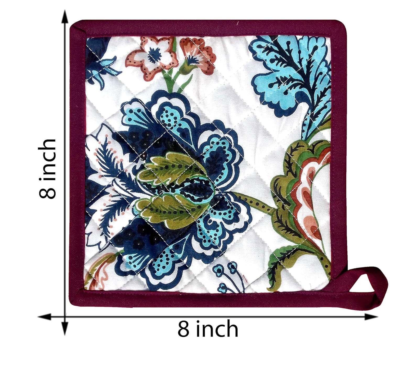 Kitchen Pot Holder 100% Cotton Padded Blue 20X20 CM