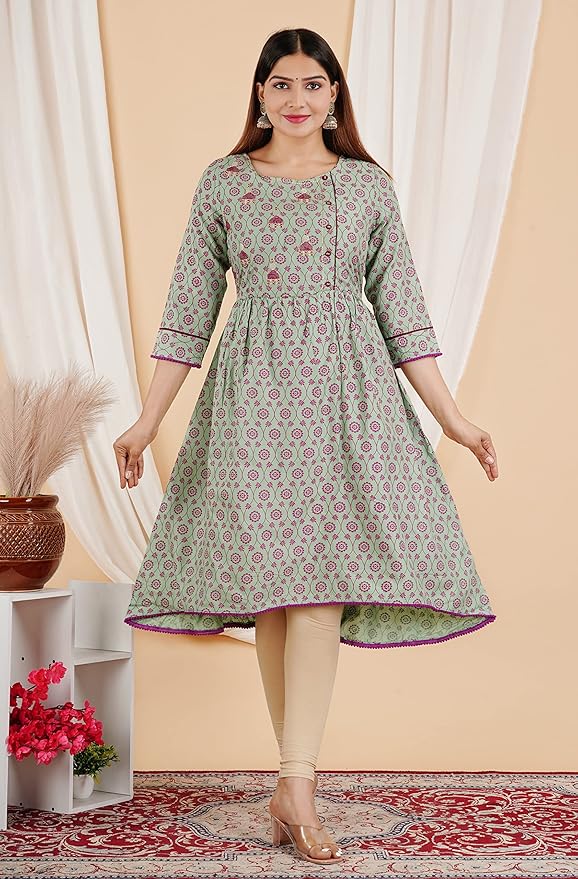 Capua  Women Rayon Floral Printed Embroidered Flared Kurta (MB-072)