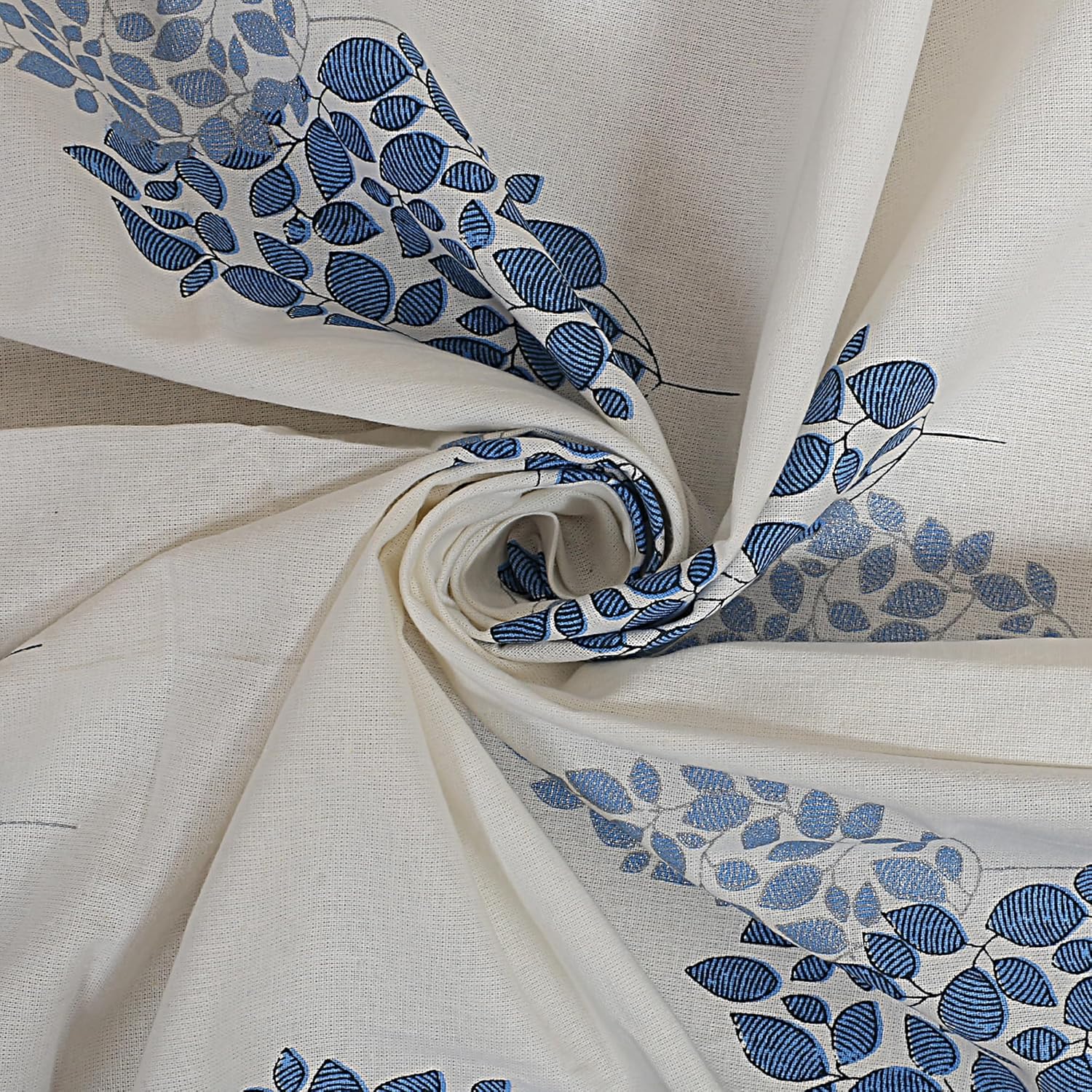 CAPUA Pure Cotton Printed Table Cover  (White Blue)